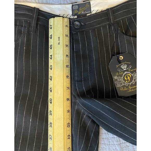 Vtg NWT Deadstock Polo Ralph Lauren Sz 10 Linen Blk Pinstripe Wide Leg Cuff Pnts - Picture 7 of 9